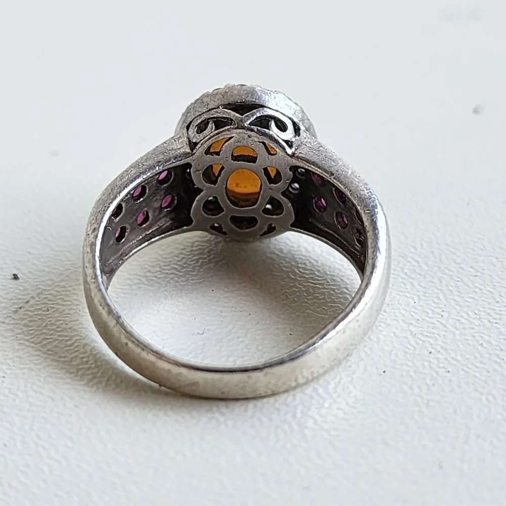 VTG D’Joy Opal Garnet Purple 4.53 g Ring Sterling Silver Signed Statement Sz 7